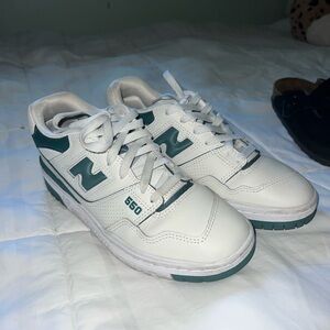 New Balance White and Dark Green Sneakers